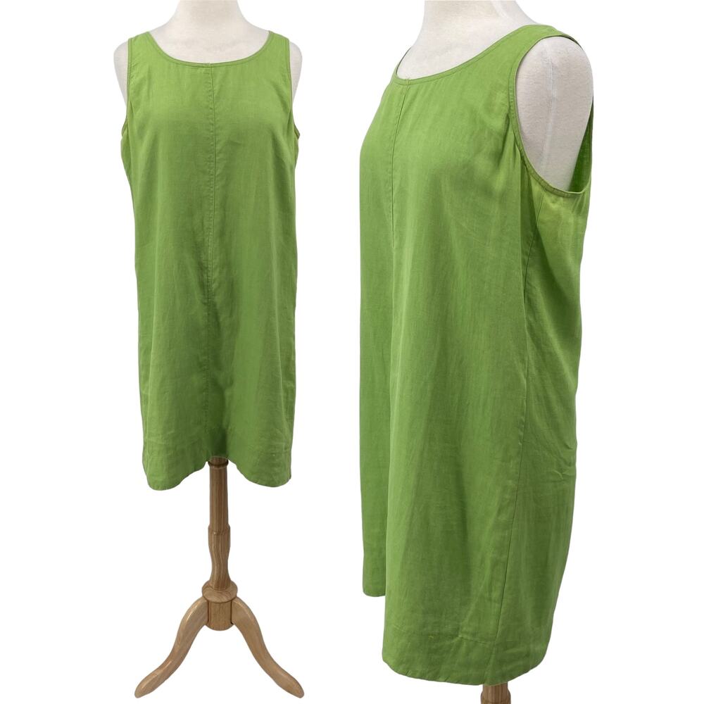 J Jill 100% Linen Dress Sleeveless Shift Lime Green Size  M